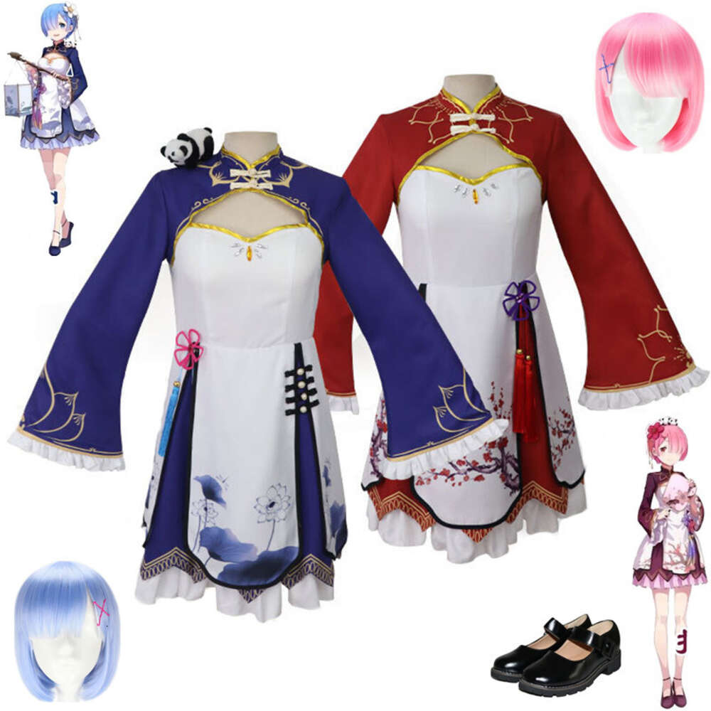 Perruque de Costume de Cosplay Anime Re Life In A Different World From Zero Rem Ram, chaussures d'halloween, Costume Lolita Cheongsam de Style chinois