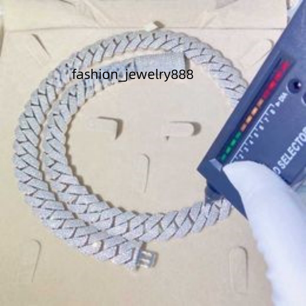 moissanite necklace pass diamond tester 15mm 3row stone iced out Vvs1 moissanite cuban chain necklace men