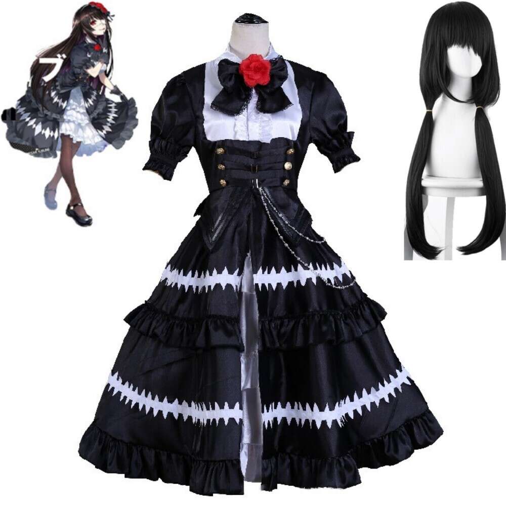 Cosplay Anime Tokisaki Kurumi Nightmare Date A Live Datealive Dal Cosplay Disfraz Peluca Ratatoskr Gothic Lolita Vestido negro Traje de Halloween