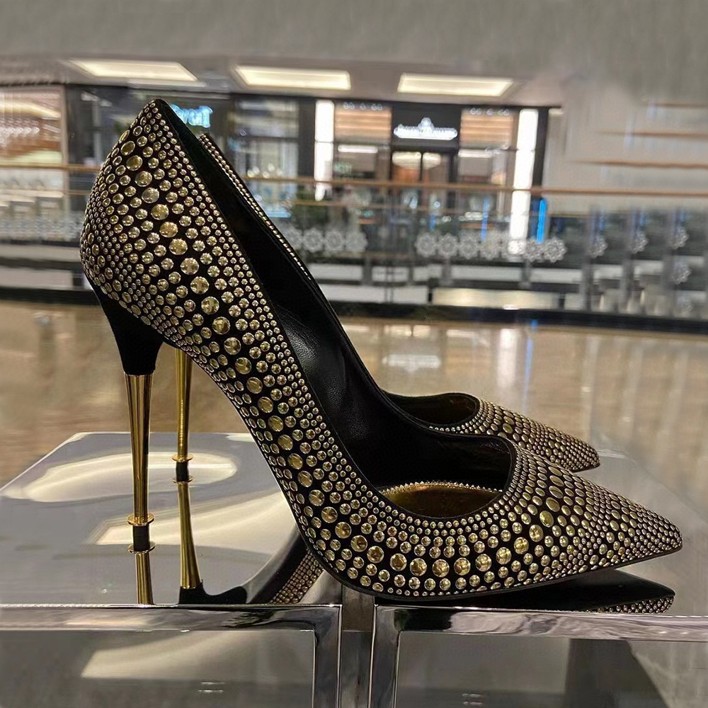 Top Quality Metallic feeling pumps Bridal shoes stiletto Heels women Leather sole Pointed cap Designers Dress shoe Evening party wedding heeled fact