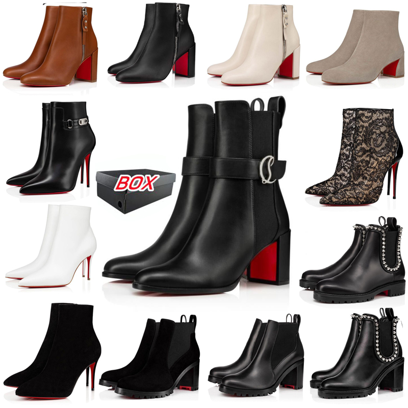 chaussures à talons de créateurs Red-Bottoms populaires Femmes à la mode Bottines courtes Robe Bottines Talons Bottes Luxe Reds Semelles Talon Fe