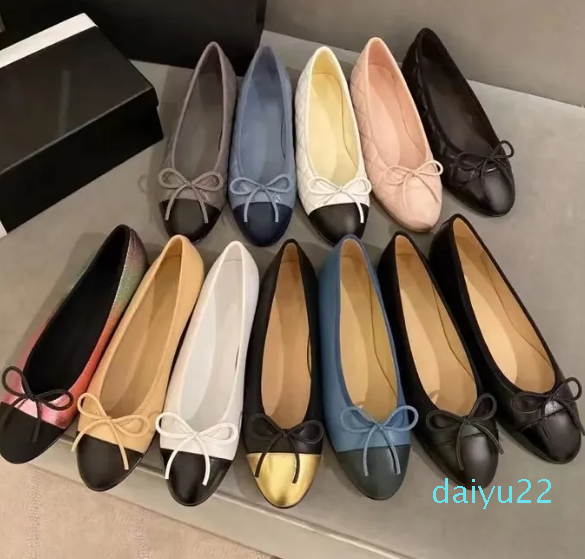 high quality Ballet Flats Classic Designer shoes Women wedding dress Leather Tweed Cloth Two Color Splice Bow Round Fashion summer party Womens s-image-912501404