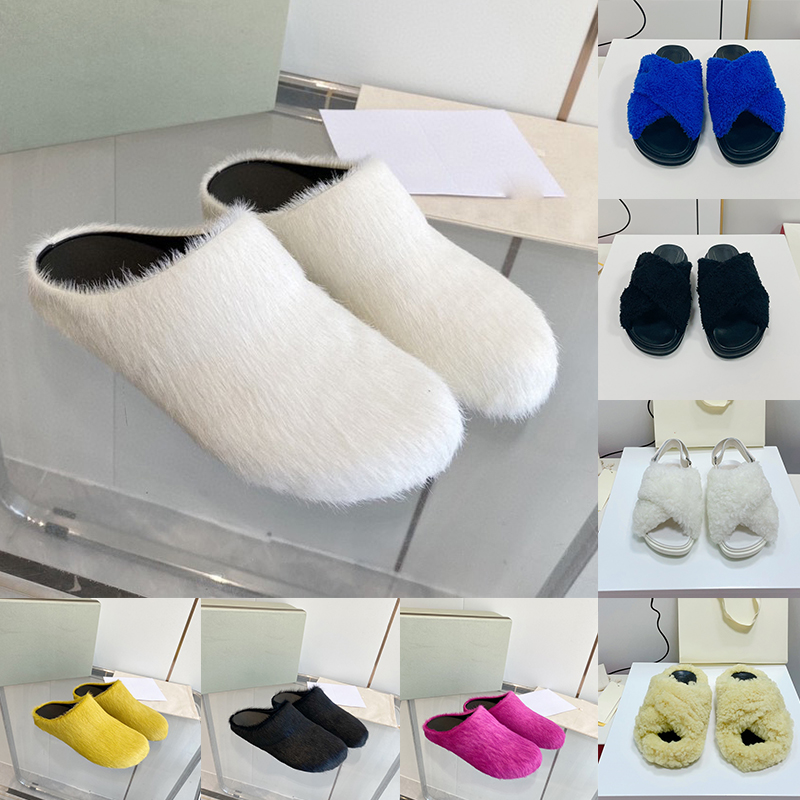 Horse Fur Slippers Women Luxury Brand Designer Shoes Round Toe Ladies Slides Horsehair Top Quality Outdoor Factory Footwear Slipper