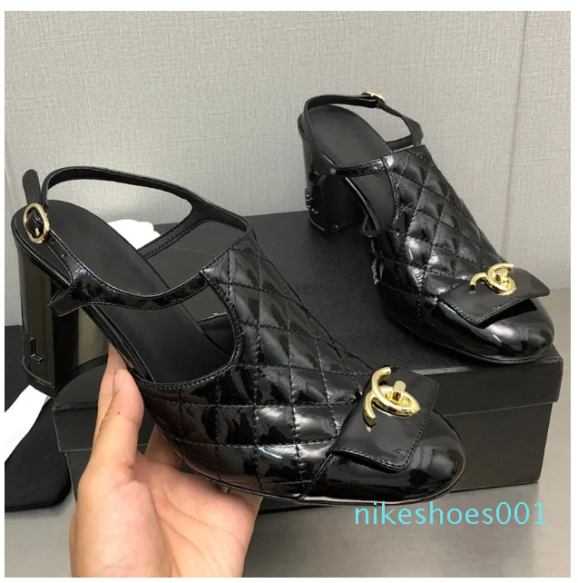 Womens Slingbacks Dress Shoes Classic Sandals Sheepskin Chunky Heel Adjustable Ankle Wedding Shoe Quilted Texture Casual Shoe Ladie-image-912687787