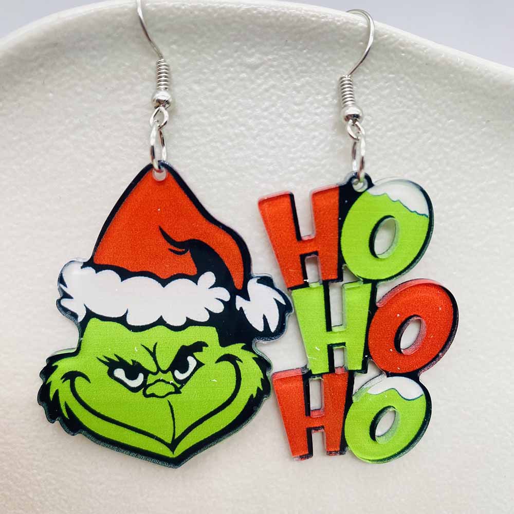 Christmas Acrylic Earrings Fashion Cartoon Design Asymmetric Xmas Tree Charm Dangles HOHOHO Letter Star Snowman Snowflake Grinch Santa Claus Drop-image-912688935