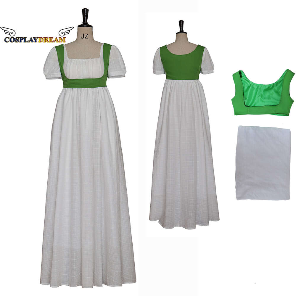 Cosplay Vestido de Regencia de Cosplay Vestido de Fiesta Victoriano Vintage Blanco del Siglo XVIII Cintura Alta Disfraz de Jane Austen Vestido de Cosplay para MujerCosplay