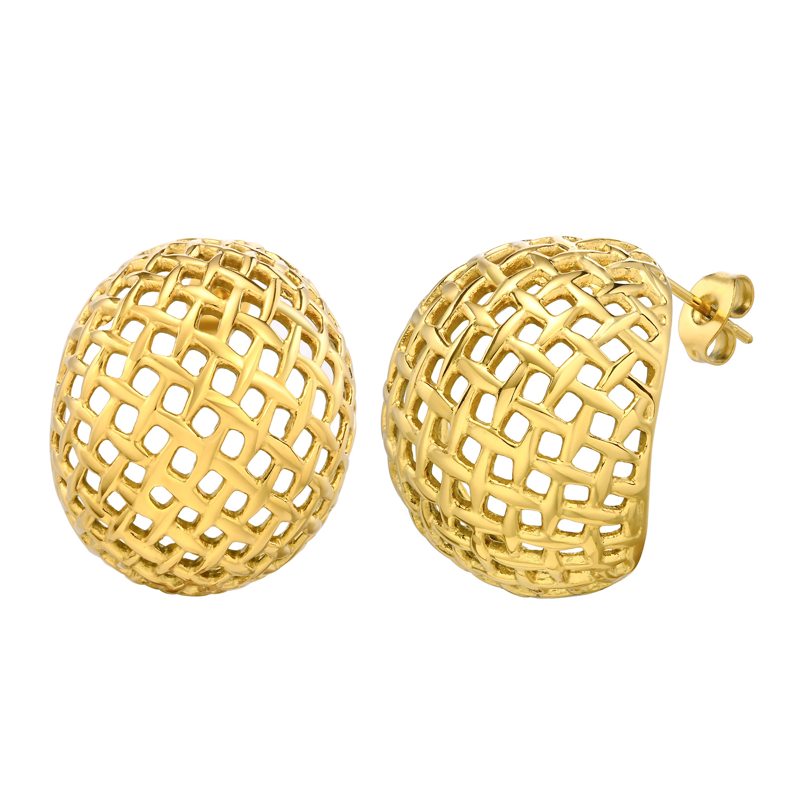 Une paire de boucles d'oreilles creuses en forme de C en acier inoxydable doré, boucles d'oreilles de haute qualité pour femmes et filles, cadeau