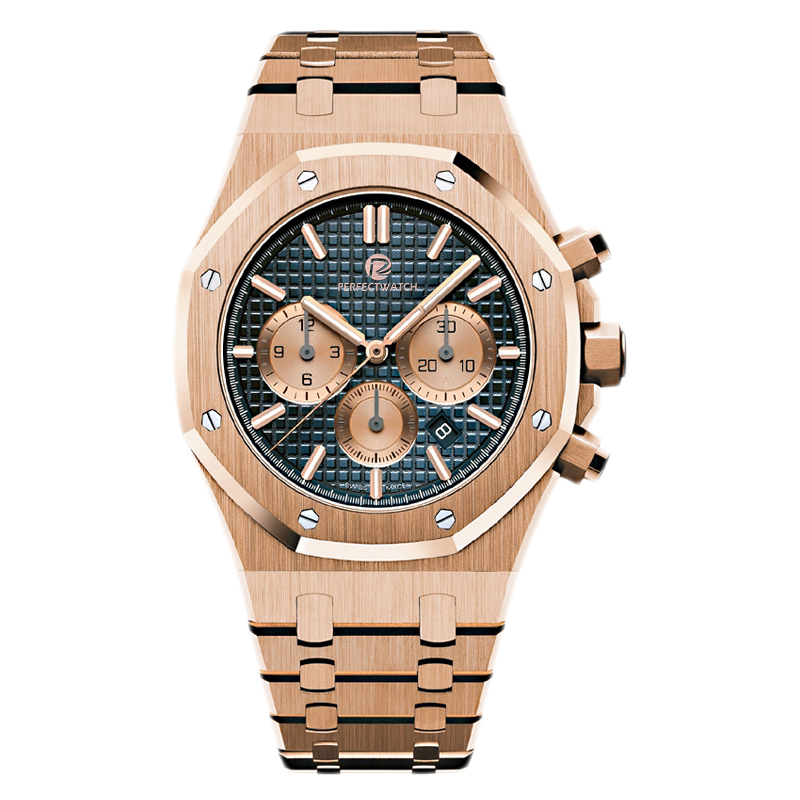 AAA montre homme designer bracelet acier inoxydable chronographe quartz verre saphir or rose disponible