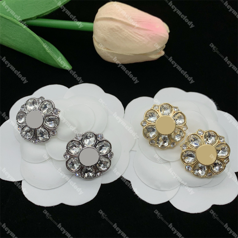Boucles d'oreilles baroques en diamant et fleur, clous d'oreilles en cristal doré, pendantes de personnalité pour dames, avec boîte