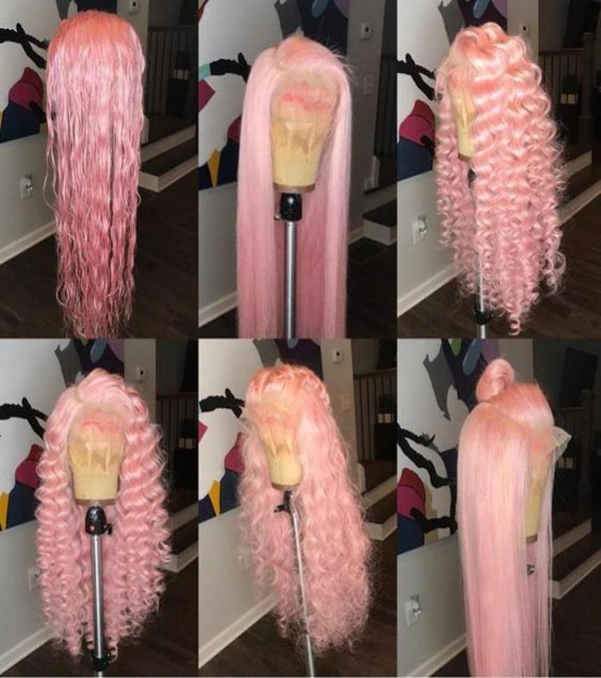 10a quality perruque deep curly pink full lace front wigs transparent natural hairline simulation human hair wigs for women3936825