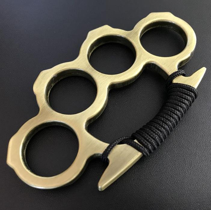Outdoor Boxing Training Fight Metal Knuckle Duster Four Finger Self Defense Equipment Clasp Safety Bracelet Fitness EDC Pocket Tool-image-729749651