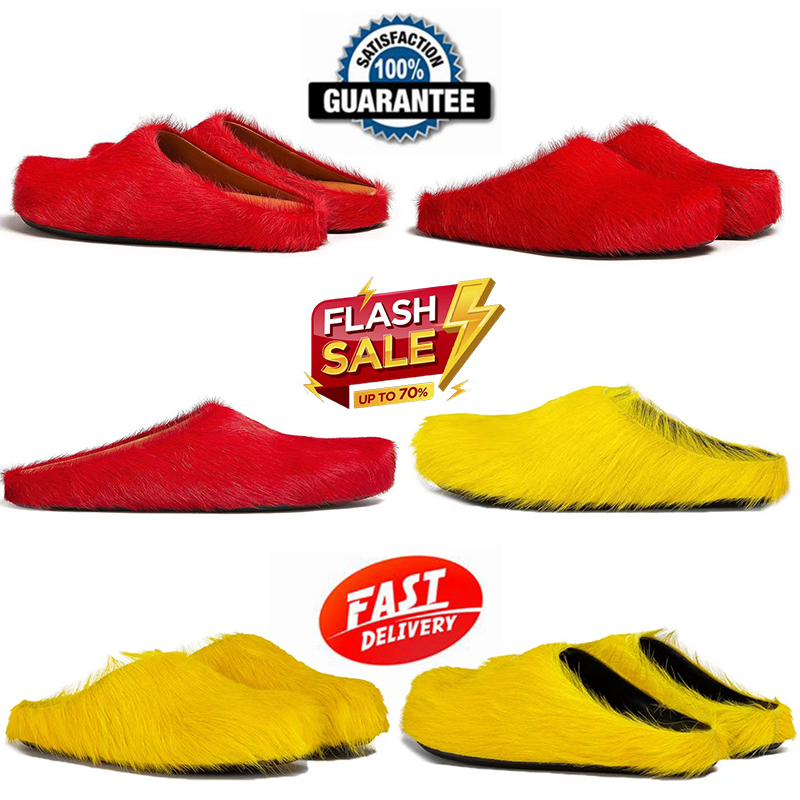 big size 35-45 marnis designer slides horsehair slippers candy color fluff women slide black white blue yellow red green designer half slipper woman
