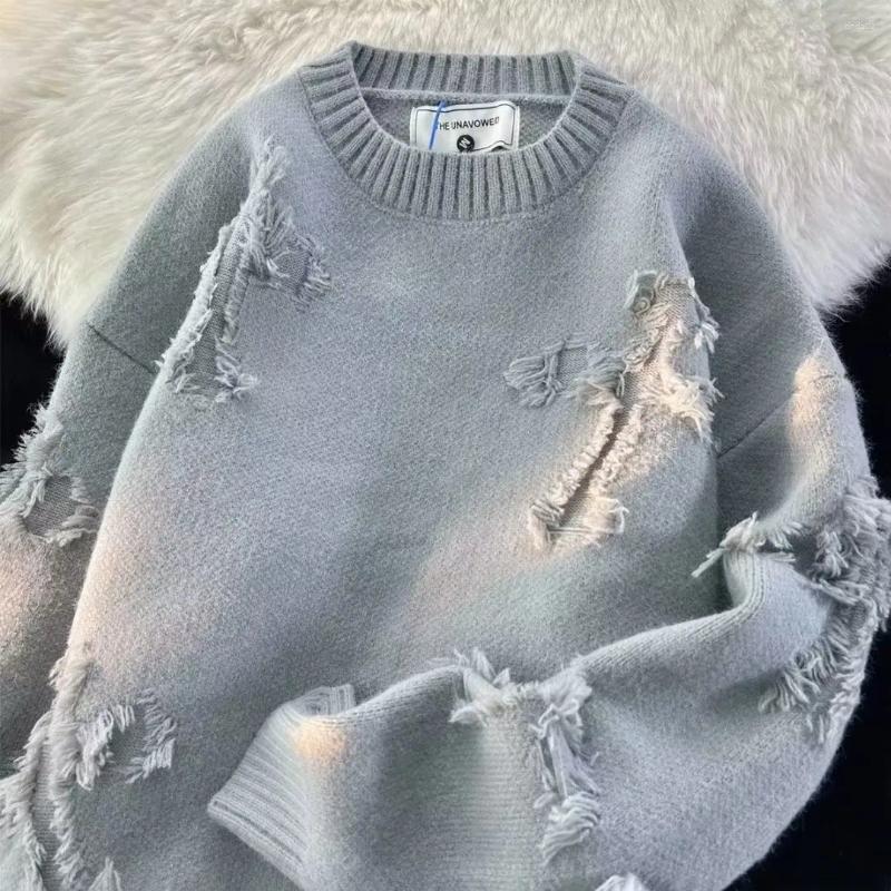 Men's Sweaters Fashion Autumn Winter Ripped Y2k Men Crew Neck Pullover Trend High Street Retro Knitwear Sweater