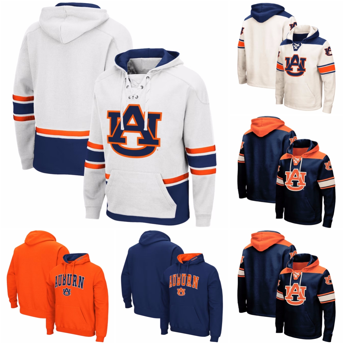Men&#039;s Colosseum Cream Auburn Tigers Lace Up Pullover Hoodie Can customize any name or number-image-913318837