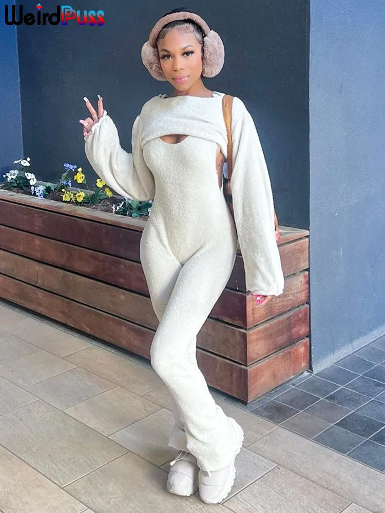 Women's Tracksuits Weird Puss Furry Autumn Women Tracksuit Casual 2 Piece Set Solid Crop Tops Jumpsuit Hipster Streetwear Matching Elastic O