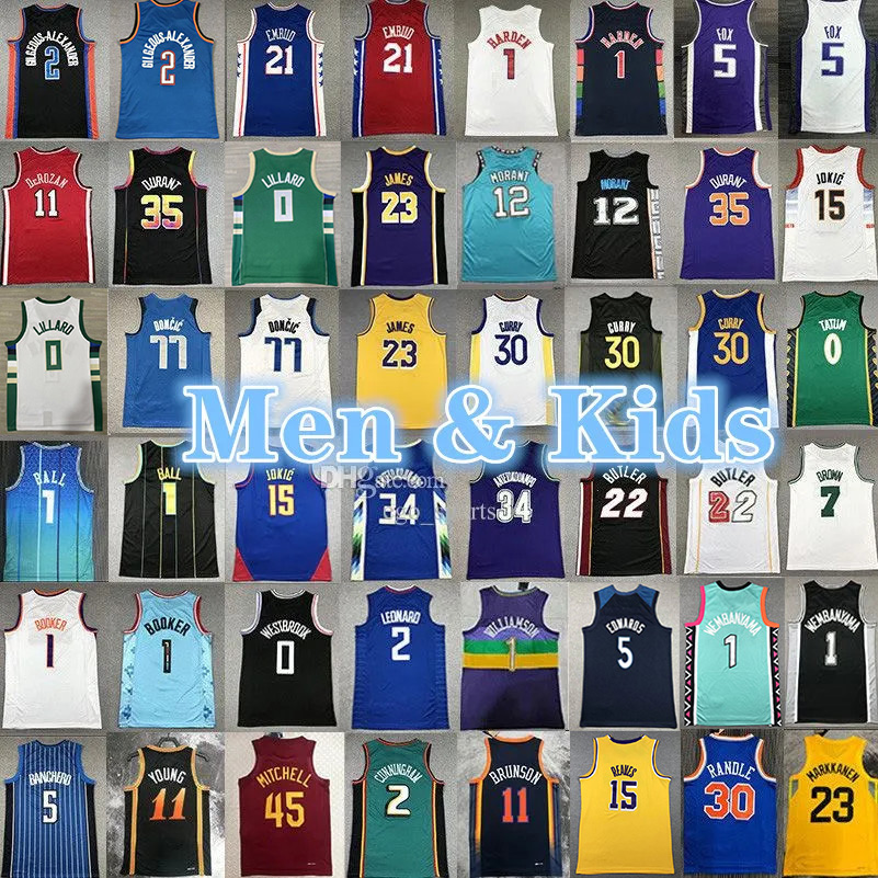 Men kids Basketball Jerseys 30 Curry 11 young 23 james Stephen 24 bryant Giannis 34 Antetokounmpo 1 LaMelo ball 12 Ja morant 35 Kevin Durant adult children jersey 