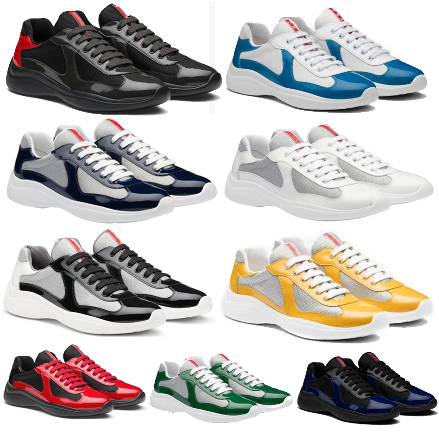 Chaussures de créateurs de luxe Americans Cup Baskets Runner Baskets plates Chaussures décontractées en cuir verni noir bleu maille à lacets en p