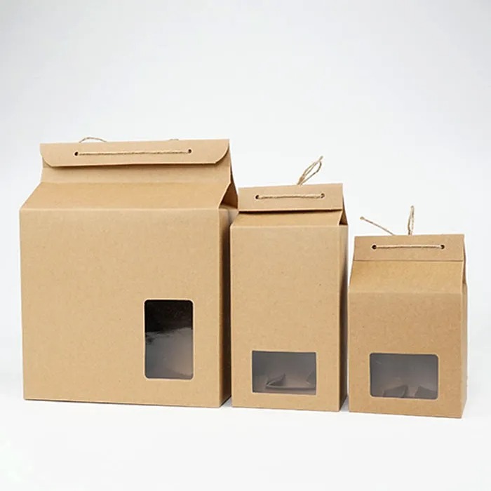 Tea Packaging Box Gift Wrap Cardboard Kraft Paper Bag Folded Food Nut Food Storage Standing Up Packing C0616G07