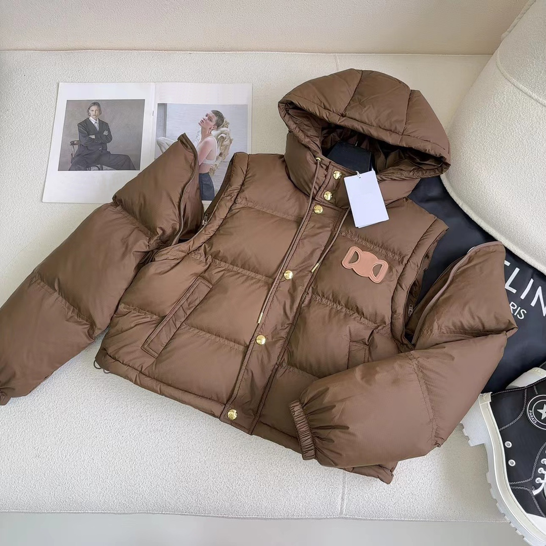Womens Sleeve Removable Short Down Jackets Winter Designer Coat Parka Embroidery Letter Super Thick Hooded Outerwear Vest Downs SML-image-904257690