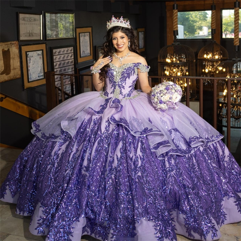 Princesse Violet Lilas Quinceanera Robes Mexicaine 2024 Paillettes Débutante Robe D'anniversaire Robe De Xv Anos Mariachi Seize Charro Robe De 15