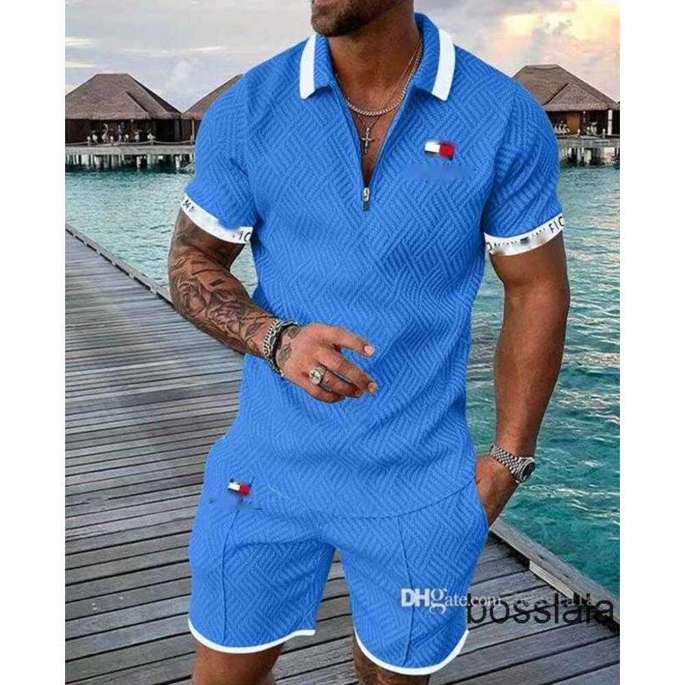 Mens Designer Tracksuits Plus Size 3XL Luxury Two Piece Set 2023 Autumn Brand Printed Outfits Cotton Blend Short Sleeve Polo T-shirt And Shorts Sports Suit 