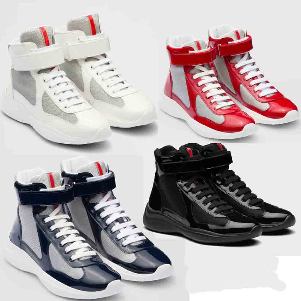 2023 Americas Cup Baskets Hommes Chaussures Casual Cuir Verni Nylon Semelle En Caoutchouc Haut-Top Sneaker Mesh Confortable Noir Luxe Designer Ta