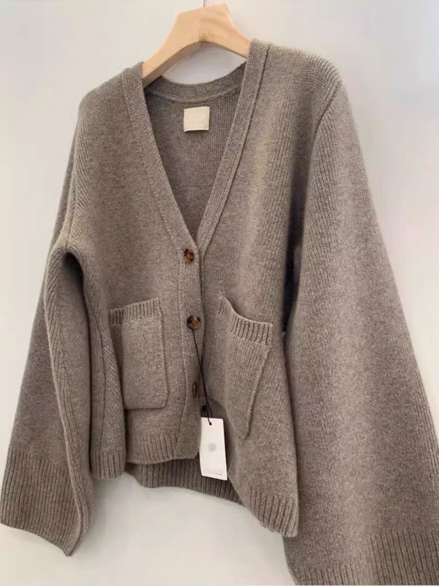 2024 automne / hiver kha * ite cachemire laine mélangée paresseuse in pull en tricot de base chariot pour femmes cardigan chaud
