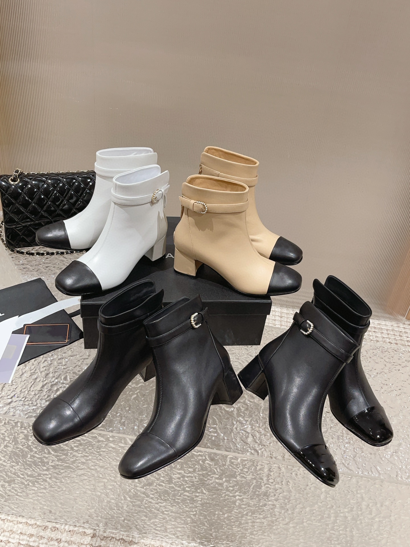 Automne et hiver nouveauté marque créateur de mode femmes cheville talons épais court demi haut haute qualité chaussures en cuir véritable talon