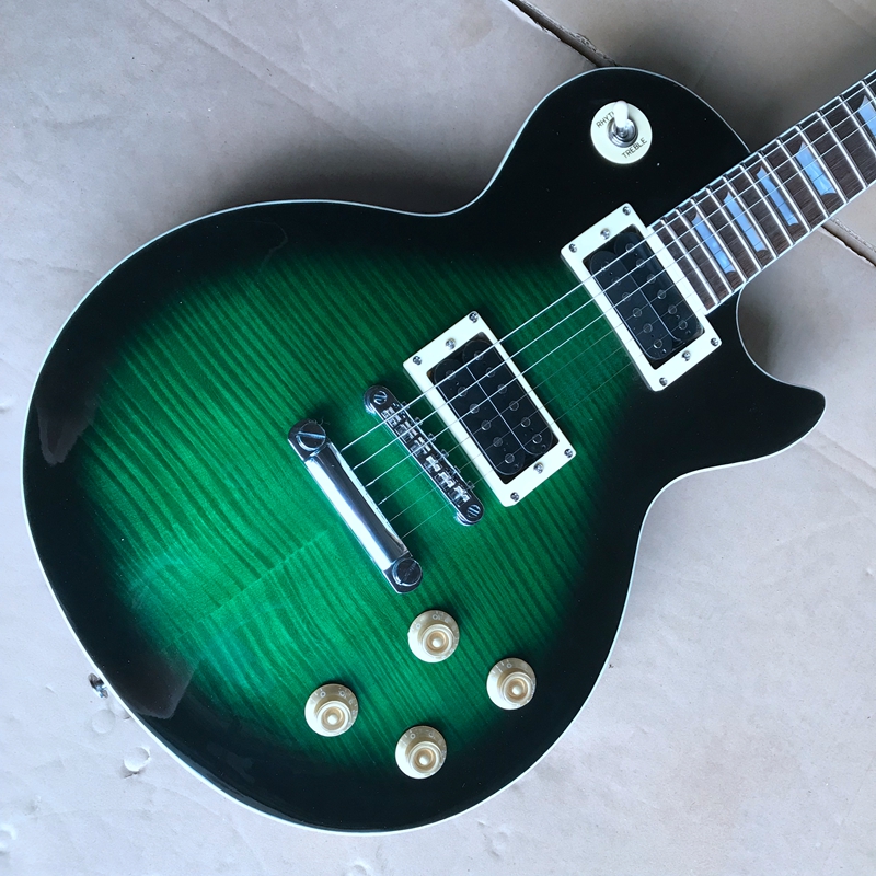 2023 High-quality LP electric guitar, sturdy mahogany body, green flame maple top, chrome hardware, free shipping