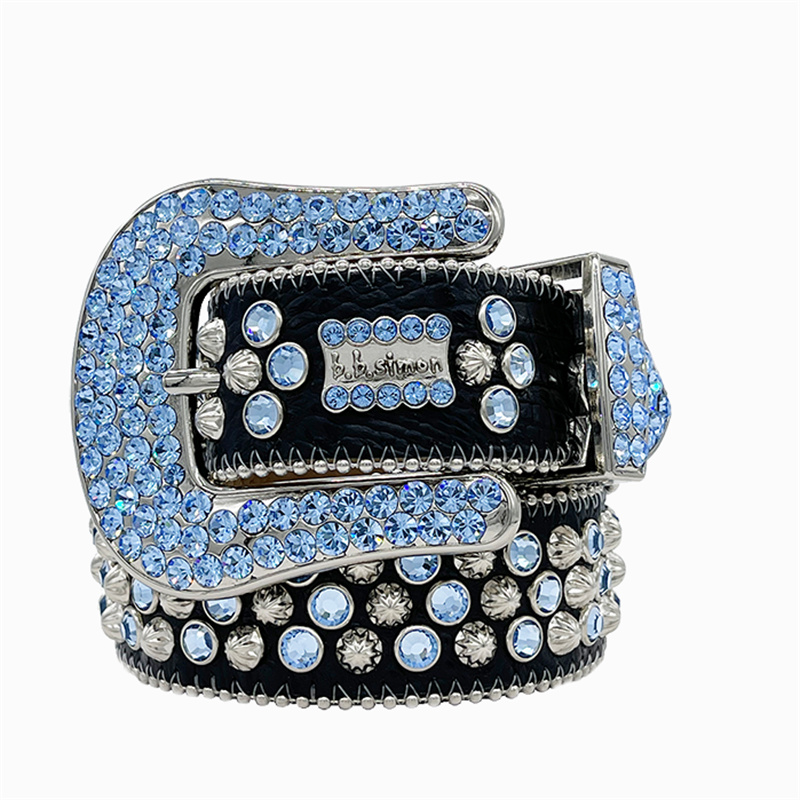 Designer Belt Men Women's Rhinestone Bling Studded 1.5" Leather Belts for Jeans Pants with Fashion Silver Buckle Bb Belt