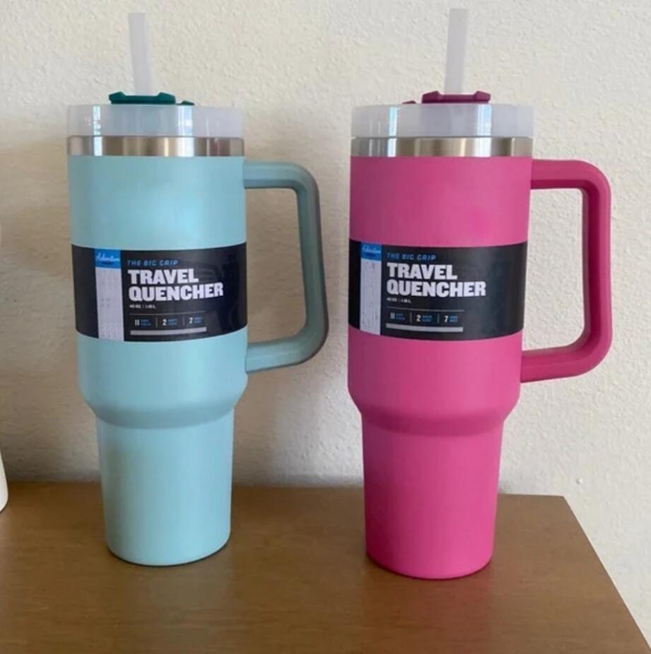 Kitchens Light PInk Blue Rose 40oz Mugs Tumblers With Handle Insulated Tumbler Lids Straw Stainless Steel Coffee Termos Cup ready to ship Water B-image-388136601