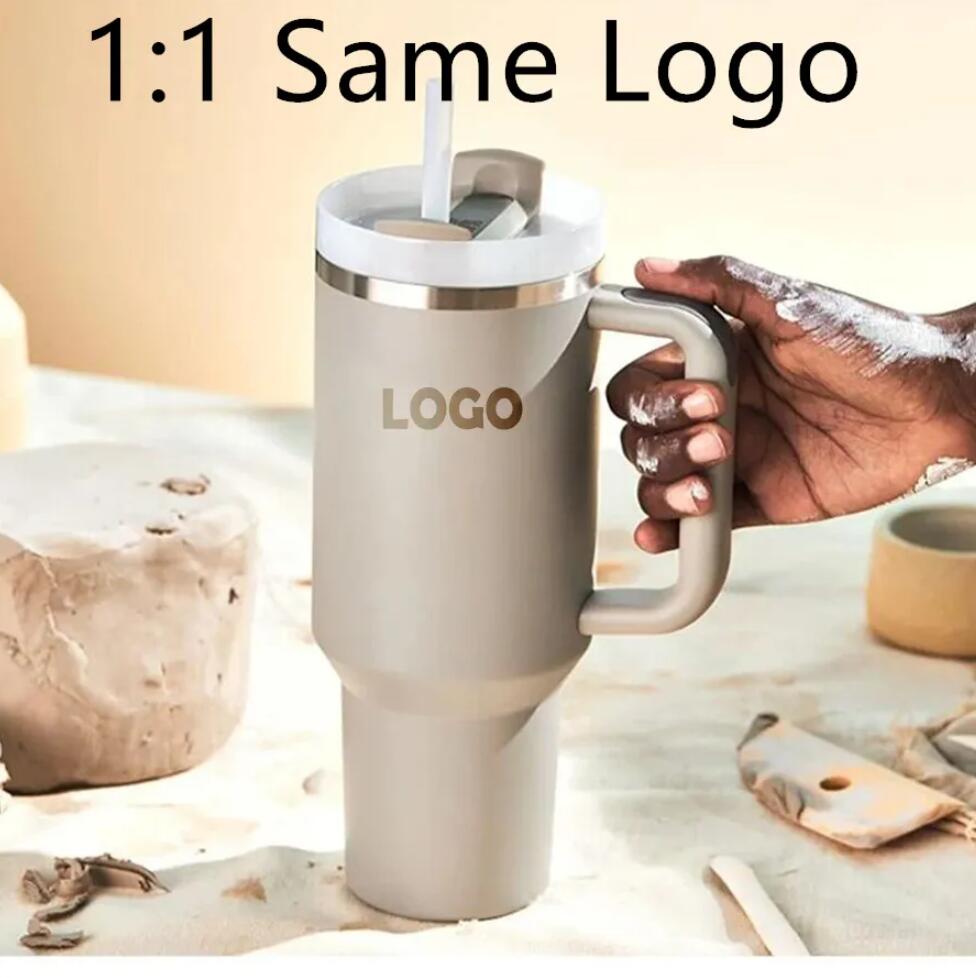 Ready To Ship Dune Cream Quencher Tumblers H2.0 40oz Stainless Steel Cups Silicone handle Lid Straw 2nd Generation Car mugs Water Bottles 1:1 Sam-image-667771001