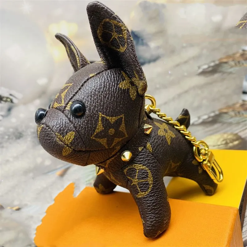 2023 French Bulldog Luxury Designer Keychain avec Orange Box Men's Waist Backle Leather Presbyopie Keychain Pendant Car Chain Chain Chain Ring Co