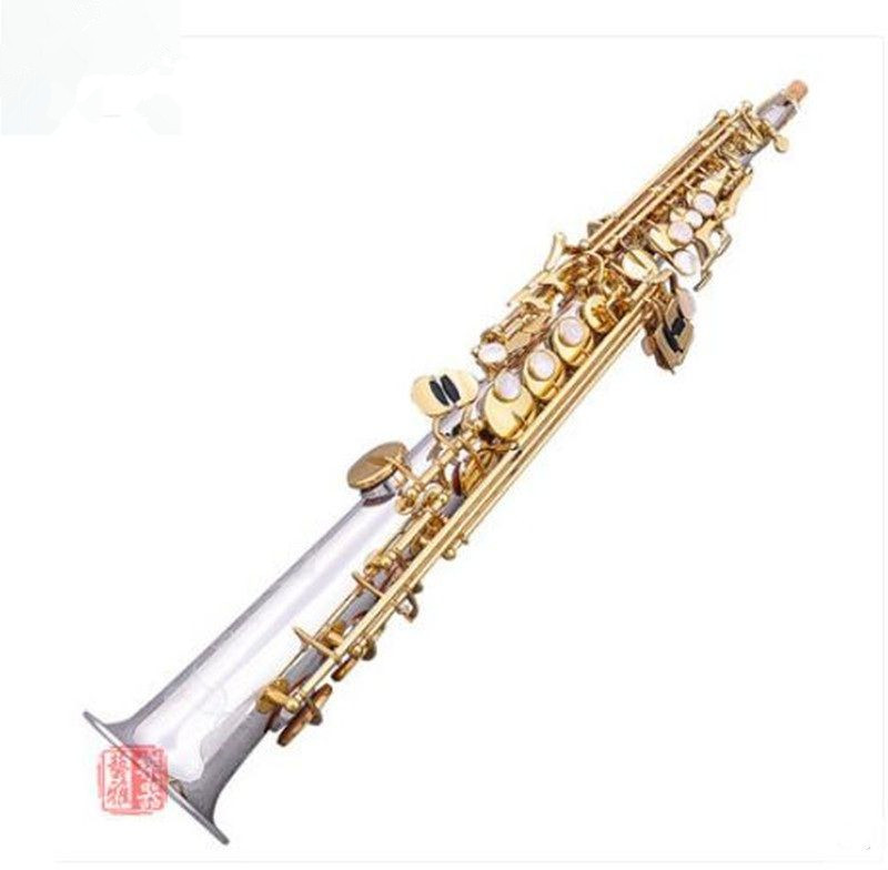 Best Quality Soprano Saxophone S9930 B(B) Silver-plated Soprano Straight Gold Key Sax Professional Musical Instruments Mouthpiece-image-490763931