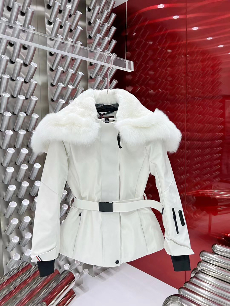 Designer womens Ski suit down winter Jacket Women's Waistband Slim Fit Fox Fur Collar Detachable Hat Winter Coat Outdoor Sports Windproof an