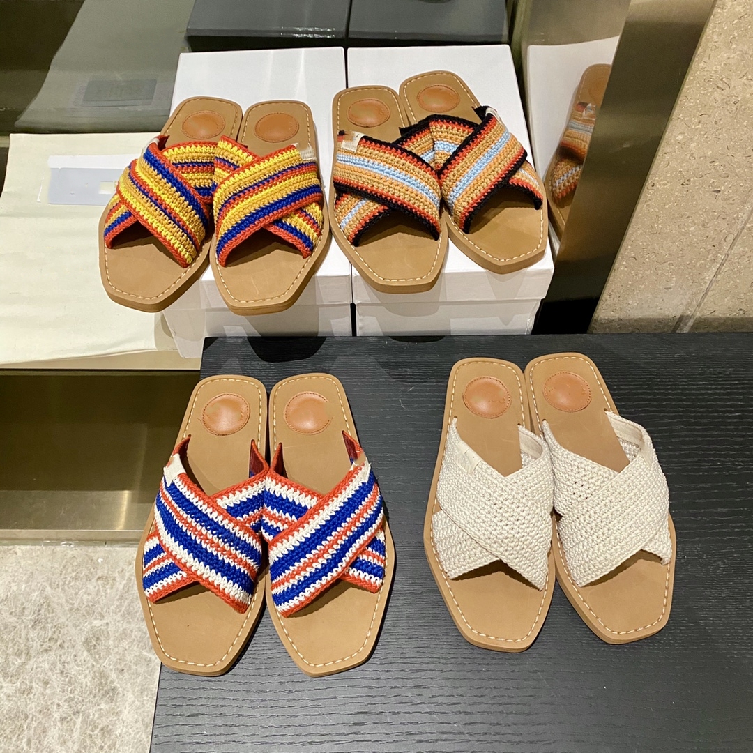 Slippers Fashion Designer Knitted Slides For Women 4 Colors Size EU35-42-image-860304041