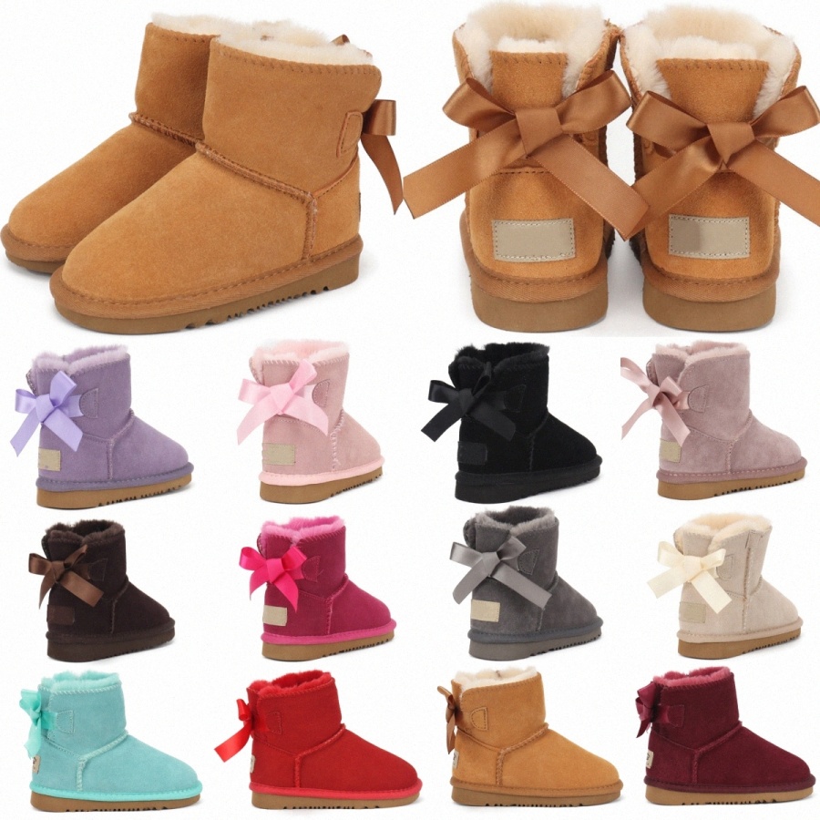 Kids Boots Mini Bow Classic Girls Shoes boot Bailey Toddler Children Winter Snow Boot Baby Bootie Kid Youth Chestnut Black Fur H0jX#-image-914260783