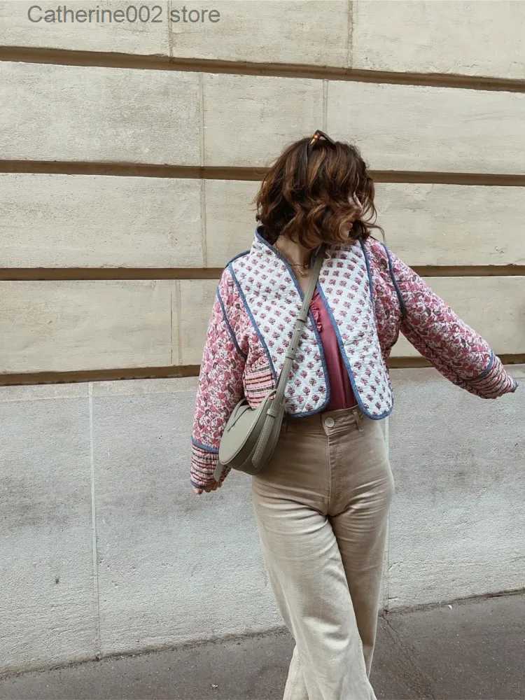 Women's Jackets Vintage Flower Print Cotton Cardigan Women Fashion Long Sleeves Loose Short Jacket 2023 Autumn Ladies Chic High Streetwear T-image-914959763