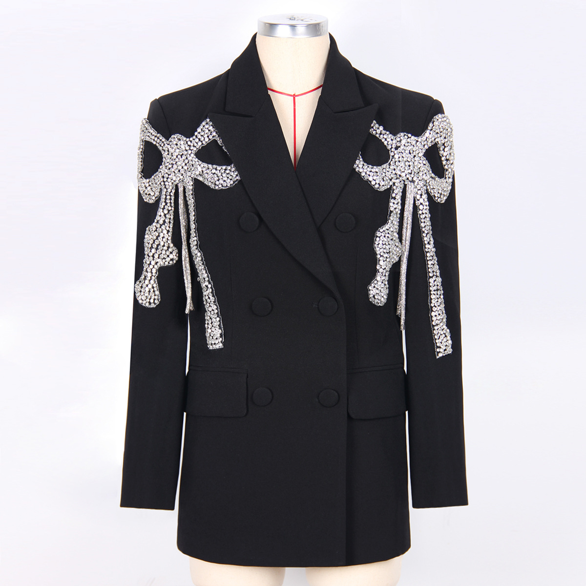 1019 2023 Autumn Milan Runway Coat Jackets Long Sleeve Lapel Neck Black White Beads High Quality Button Fashion Womens Clothes MANSHA-image-914655926