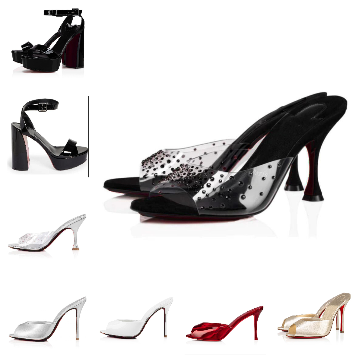 Avec boîte 2024 Femmes Designer Sandales Chaussures de luxe Talon haut Me Dolly Strass Movida Sabina Degramule Strass Cuir Verni Mules à bout ouv