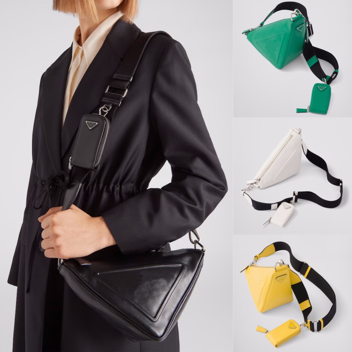 Sacs à bandoulière de créateurs de mode femmes en cuir bandoulière sac à main Triangle sac 2 pièces ensemble avec mini porte-monnaie portefeuille