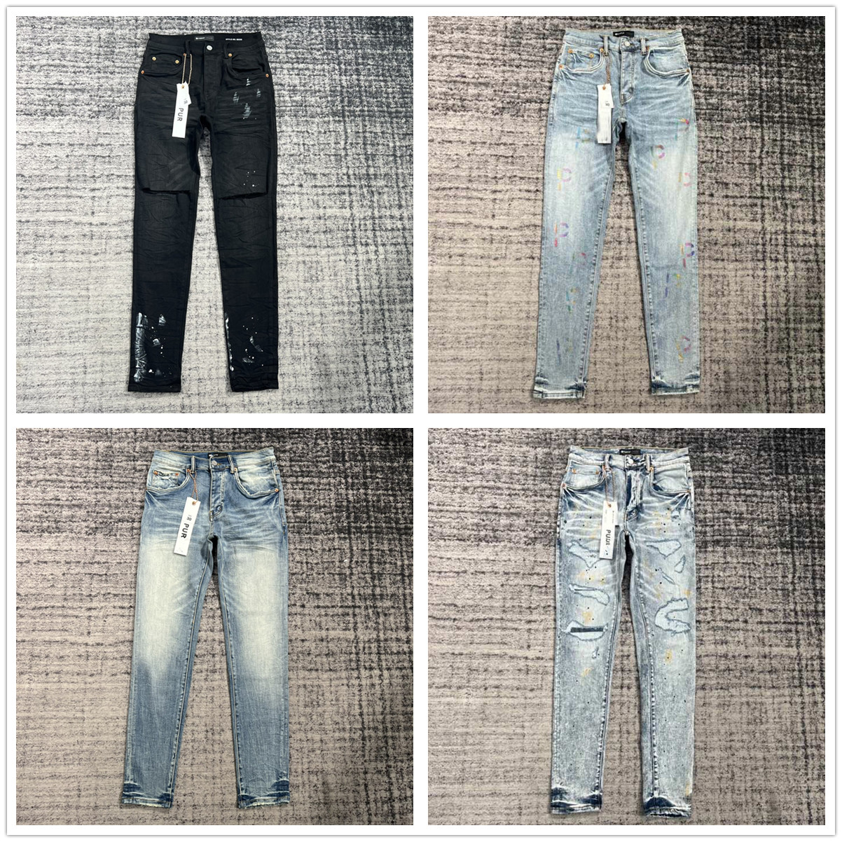 Jeans purple jeans designer jeans for mens pant stacked jeans men baggy denim tears european jean hombre mens pants trousers biker embroidery ripped for trend 