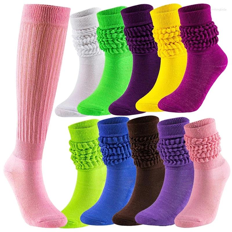 Women Socks 2pcs Slouch Knee High Knit Style Solid Color Scrunch Boot Sock Elastic Soft Girls Thermal Long Stockings-image-914656649