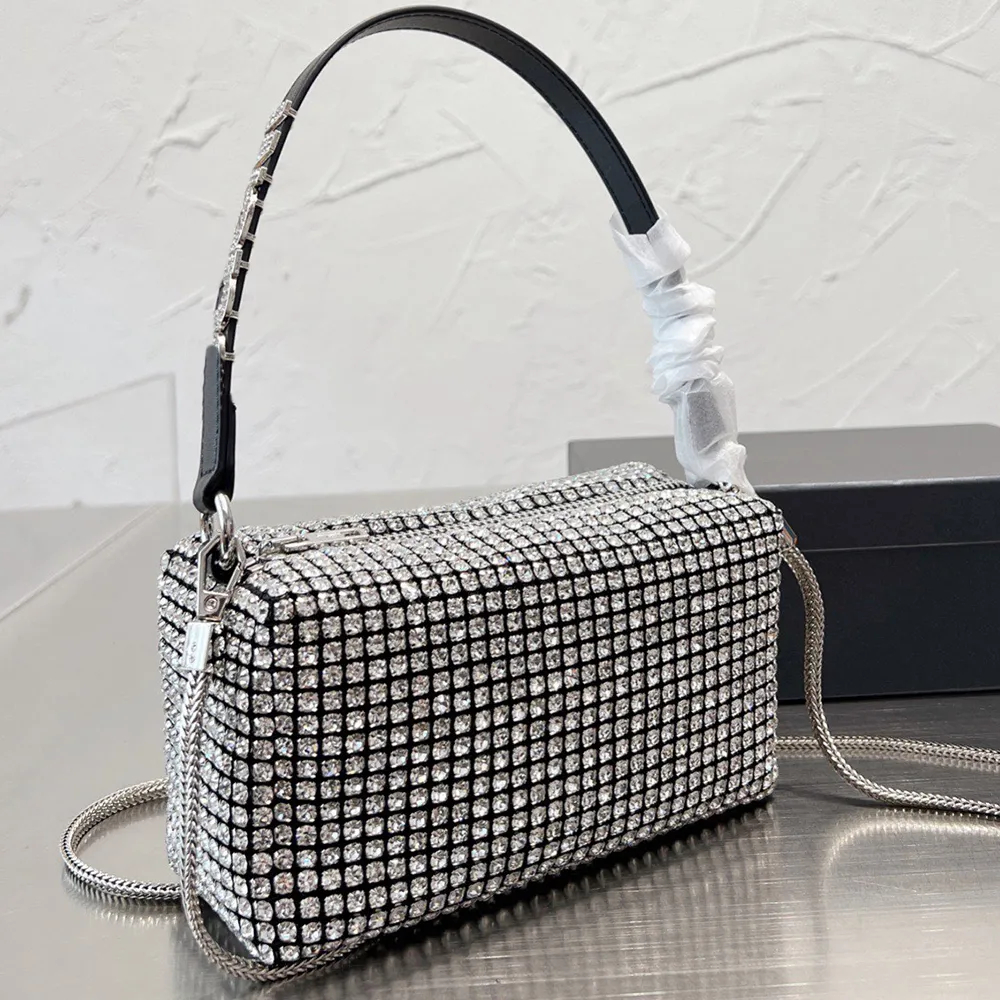 High Quality Luxury Designer handbags Clutch Bags for women HEIRESS satin Totes bag with Rhinestones Shoulder Strap Cross body Letters handbag Ladie