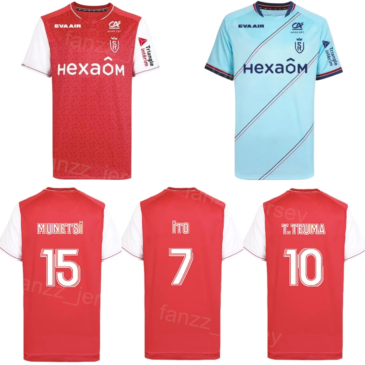 2023-24Club Team Stade de Reims Soccer Jersey 15 Marshall Munetsi 10 Teddy Teuma 94 Yehvann Diouf 7 Junya Ito 17 Keito Nakamura Football Shirt Ki-image-764960541