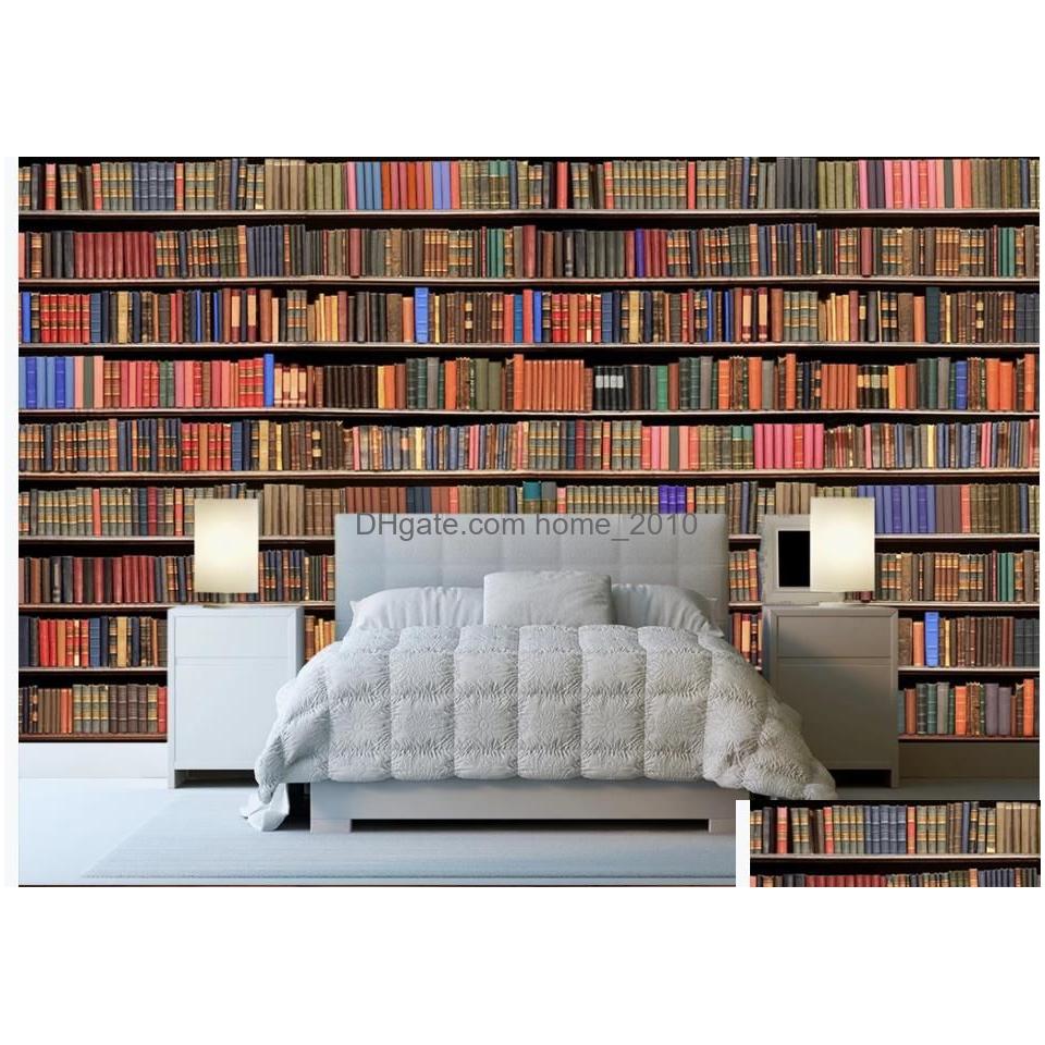 3d bookshelf bookcase background wall modern wallpaper for living room