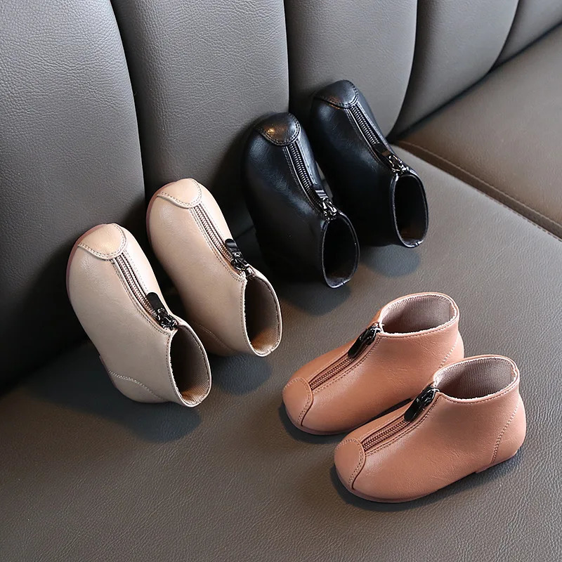 Boots Autumn Winter Solid Color Front Zipper Children's Short Baby Girls Shoe Toddler Leather Fashion 231024