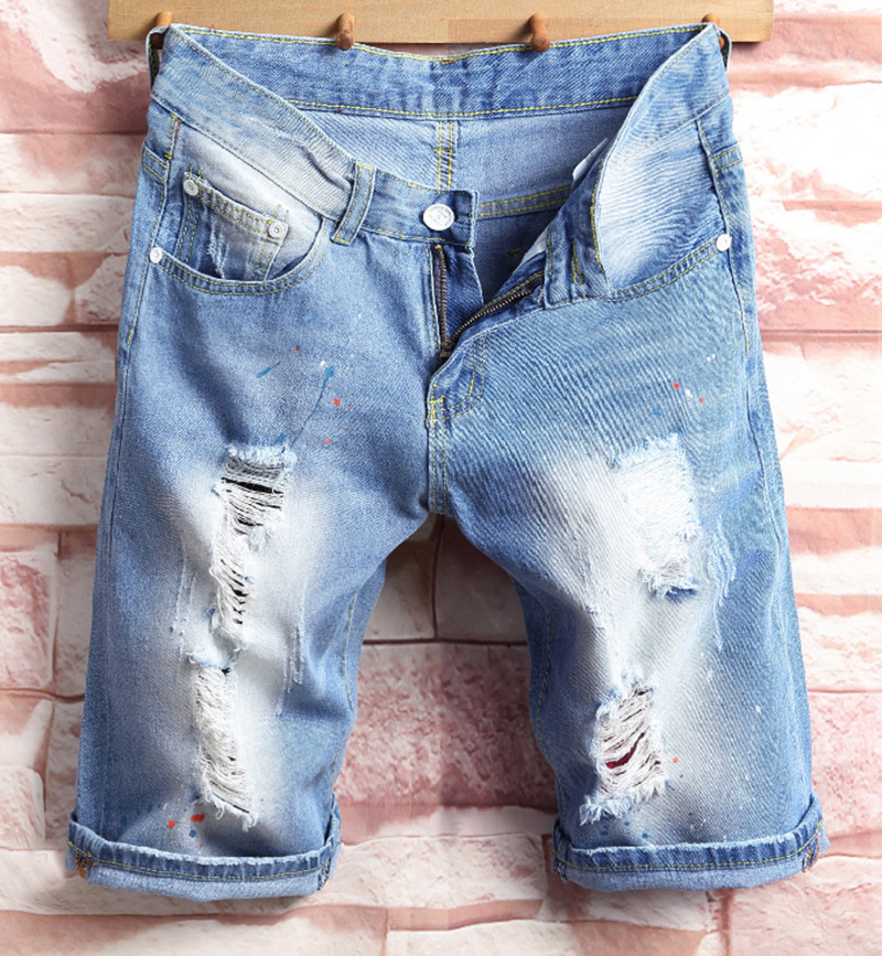 Men's Shorts Jean Denim Causual Fashional Distressed Shorts Skate Board Jogger Ankle Ripped Wave-image-517820850