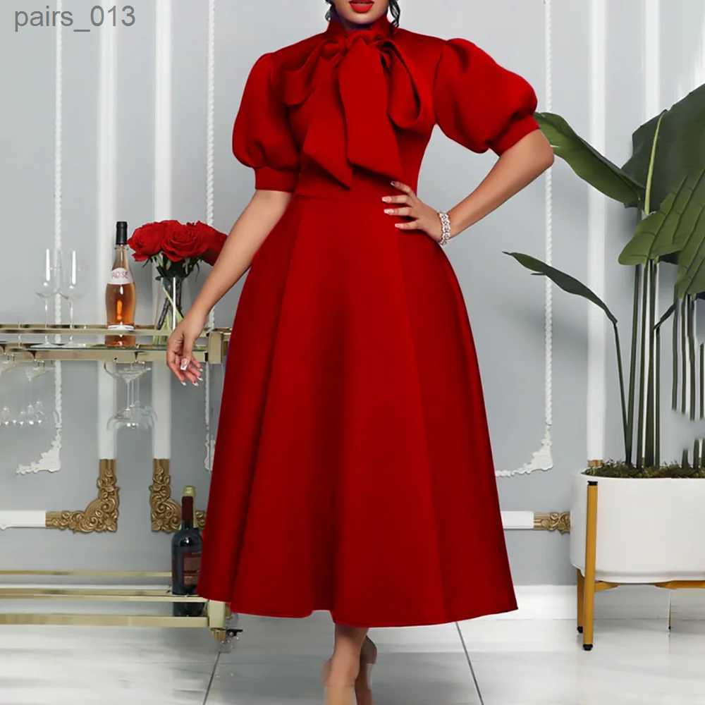 Church Design Basic Latest Casual Summer Dresses 2023 Dress Banquet Women Lady Elegant Solid Color Bow Short Slve Party Evening YQ231025 M260702