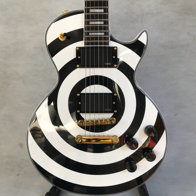 Guitare électrique LP à 6 cordes, cercle noir et blanc, de haute qualité, meilleure vente, livraison gratuite